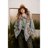 Unisex Jacket Vintage Paisley Stitching Washed Denim Jacket